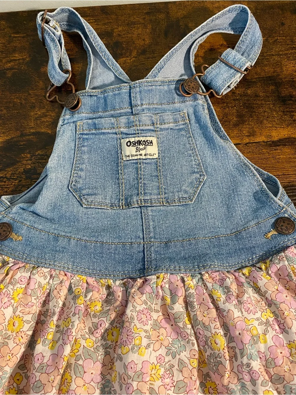 OshKosh B'gosh Light Blue Denim Floral Overall Dress - Pink & Yellow